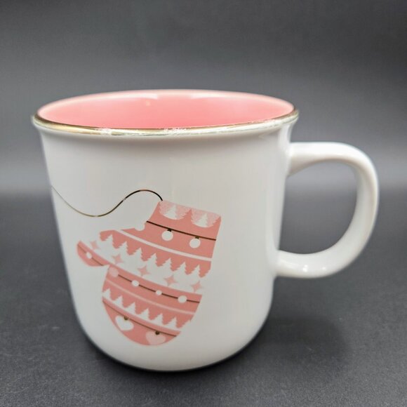 Davids Tea Pink Mittens Tea Cup Mug Coffee Gold Rim Read - Picture 1 of 10
